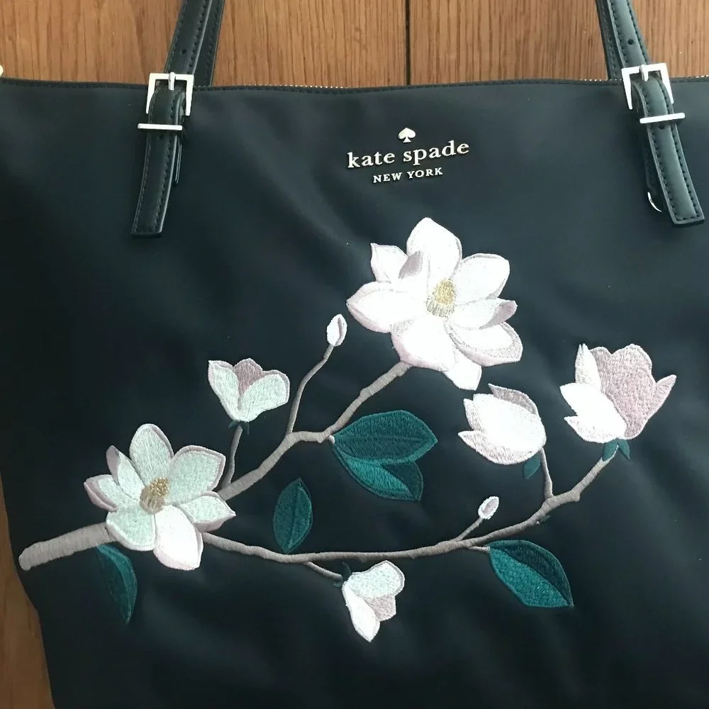 Perfect for Spring! Kate Spade Watson Lane Embroidered Maya Black Nylon Tote